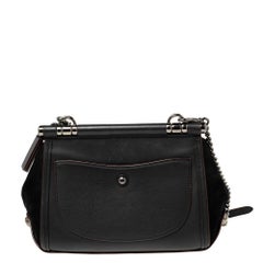 Coach Black Leather and Suede Willow Floral Applique Drifter Shoulder Bag