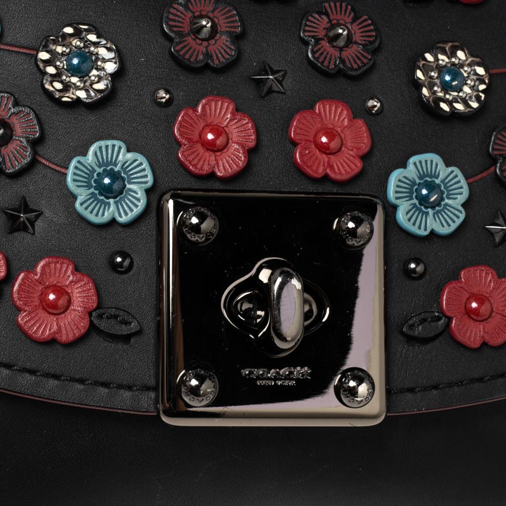 Coach Black Leather and Suede Willow Floral Applique Drifter Shoulder Bag In Good Condition In Dubai, Al Qouz 2