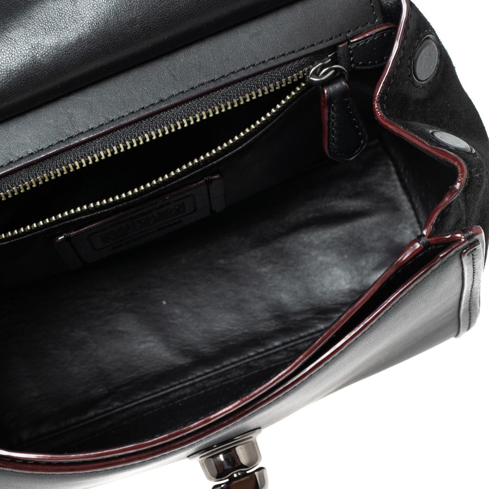 Coach Black Leather and Suede Willow Floral Applique Drifter Shoulder Bag 2