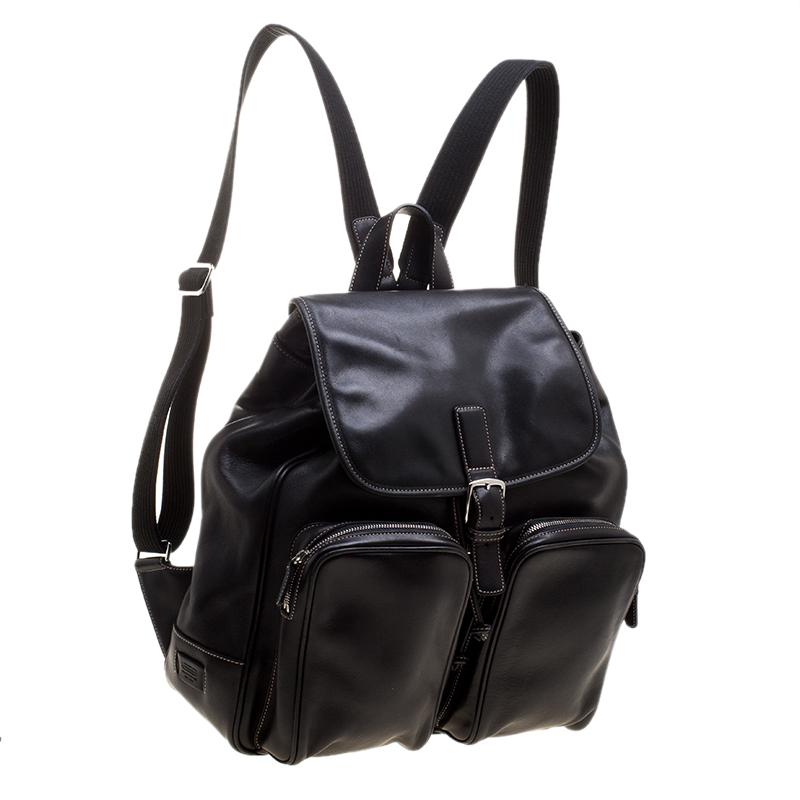 coach black leather backpack purse 