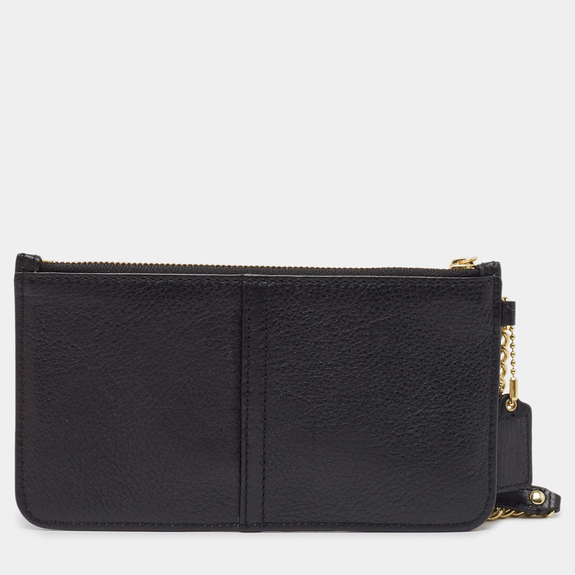 Women's Coach Black Leather Chain Pouch For Sale