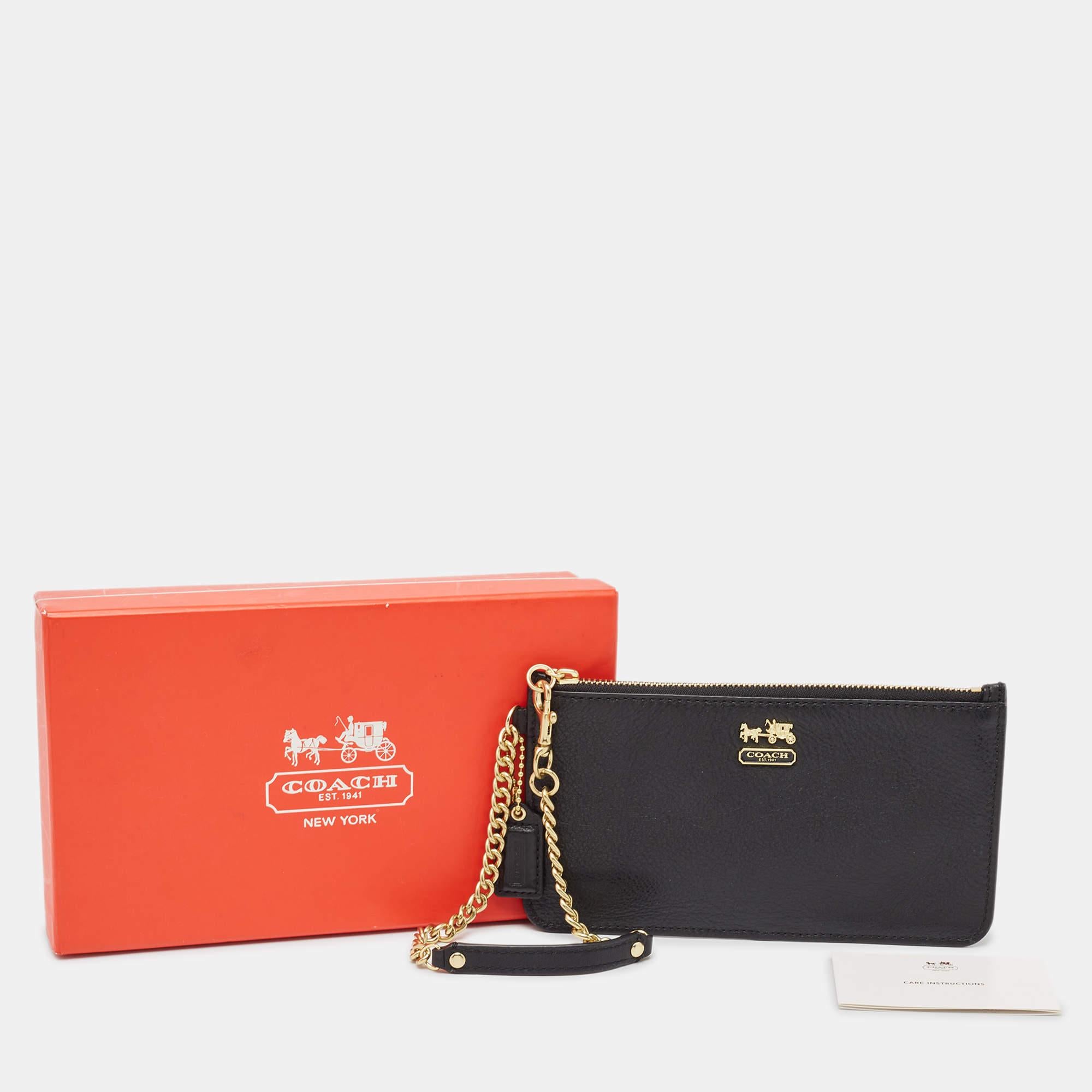Coach Black Leather Chain Pouch For Sale 2