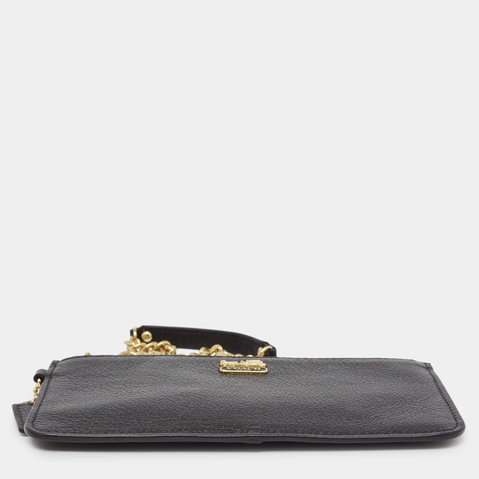 Coach Black Leather Chain Pouch For Sale 3