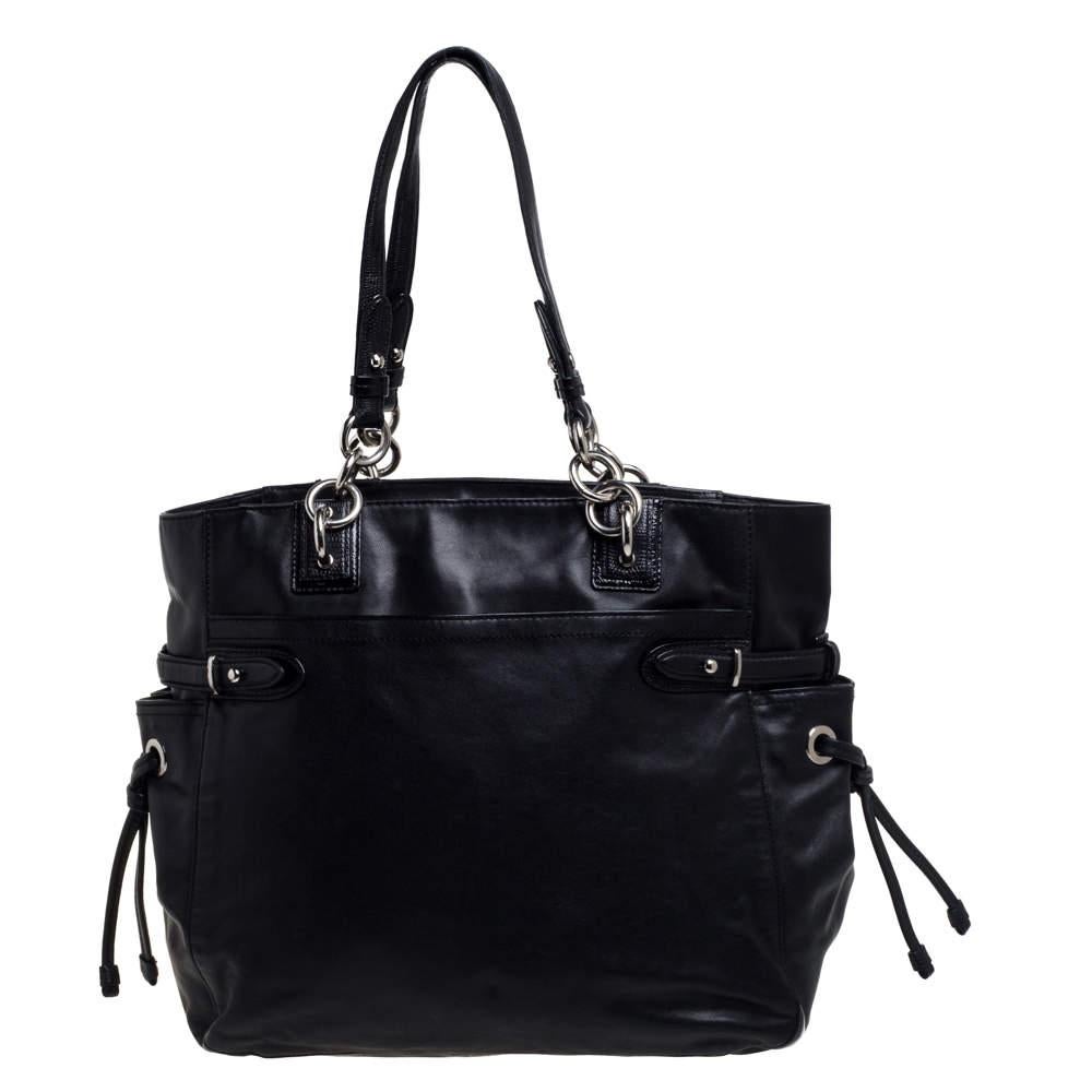 Women's Coach Black Leather Colette Shopper Tote