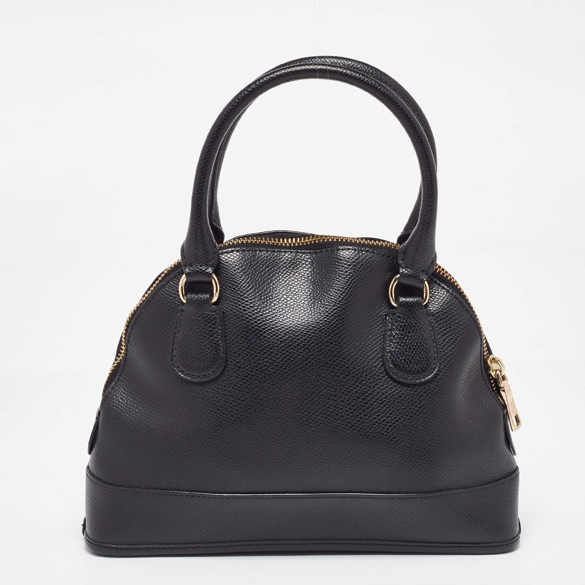 Women's Coach Black Leather Cora Dome Satchel