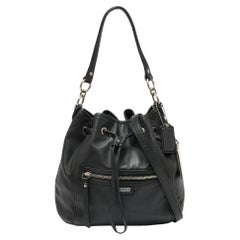 Coach Black Leather Daisy Drawstring Crossbody Bag