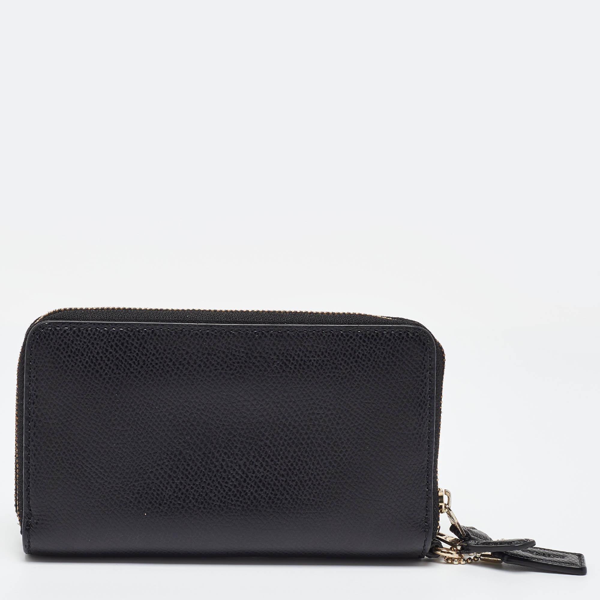 Women's Coach Black Leather Double Zip Around Wallet For Sale