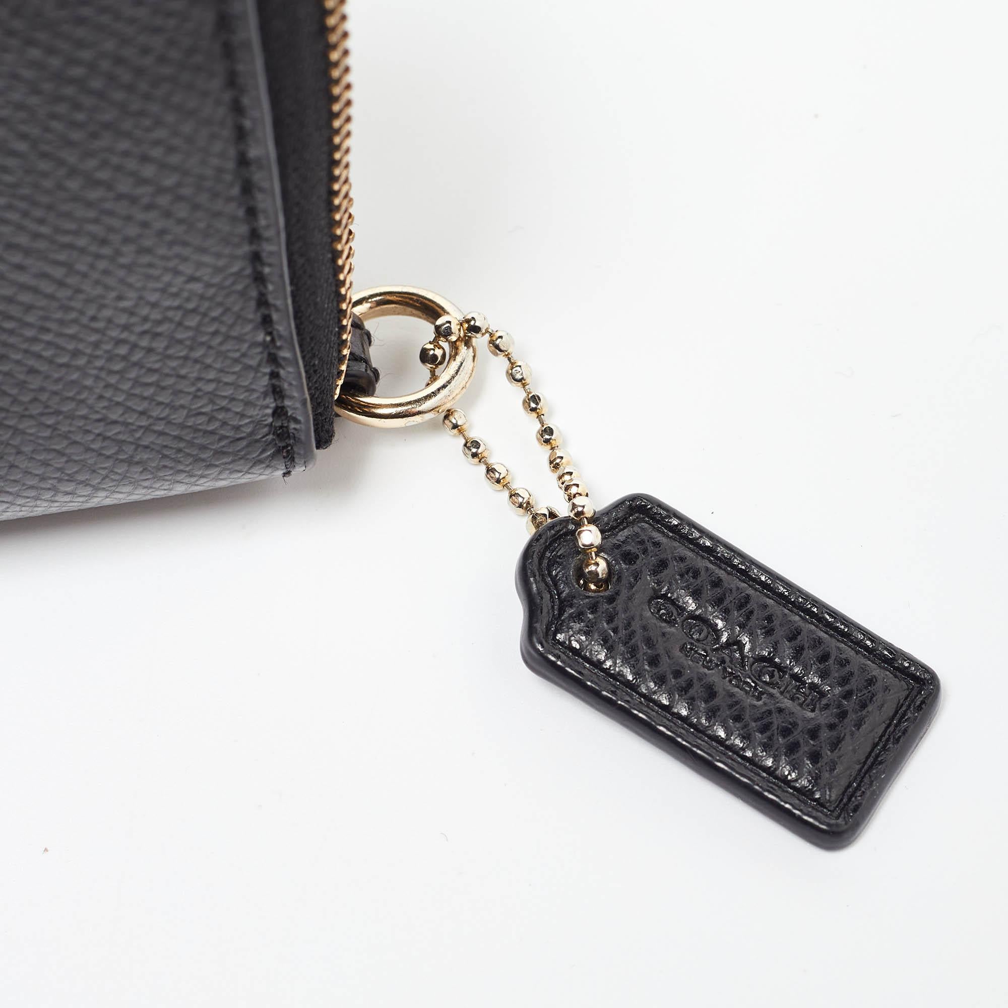 Coach Black Leather Double Zip Around Wallet For Sale 1
