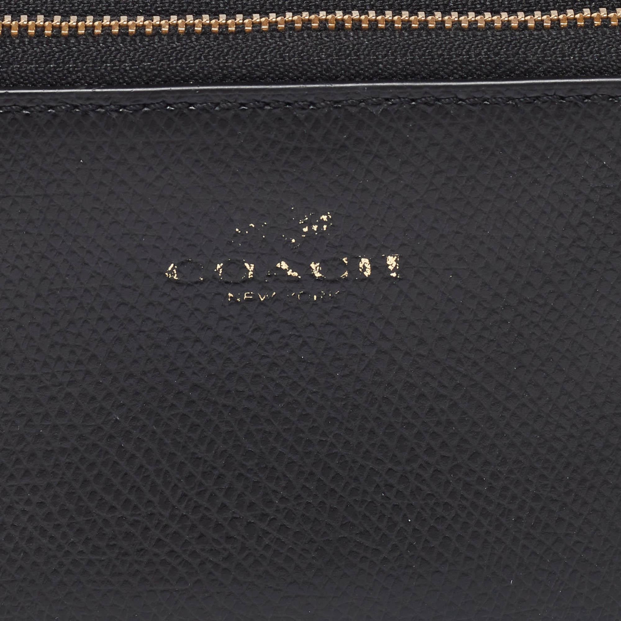 Coach Black Leather Double Zip Around Wallet For Sale 3