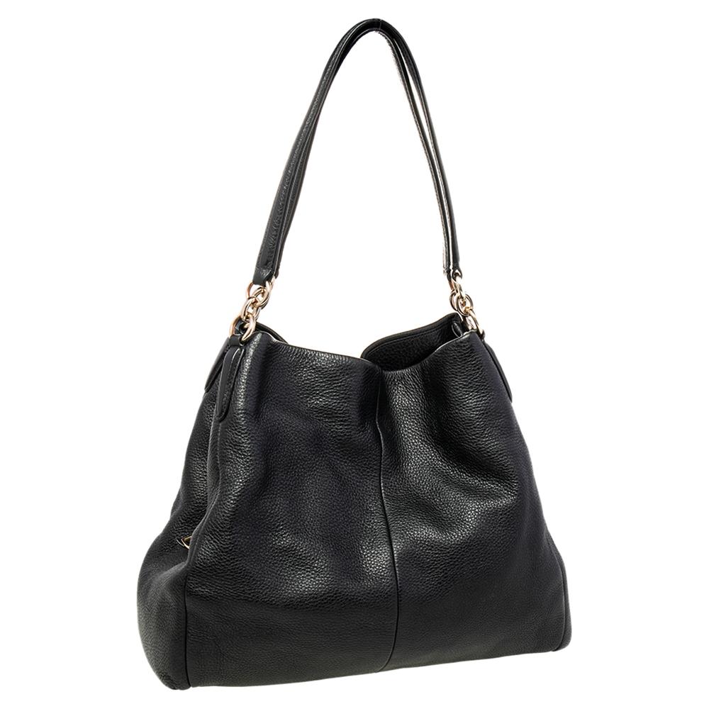 Coach Black Leather Edie Shoulder Bag For Sale 5