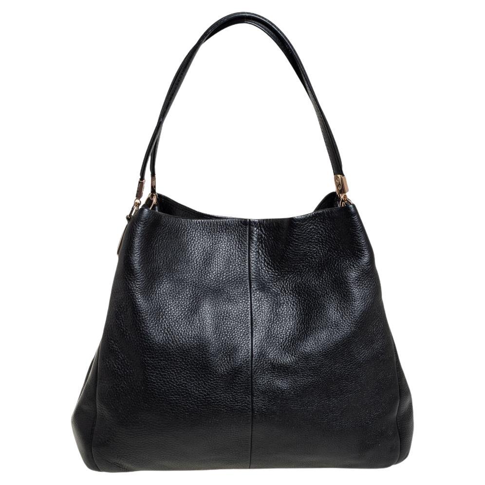 Coach Black Leather Edie Shoulder Bag For Sale