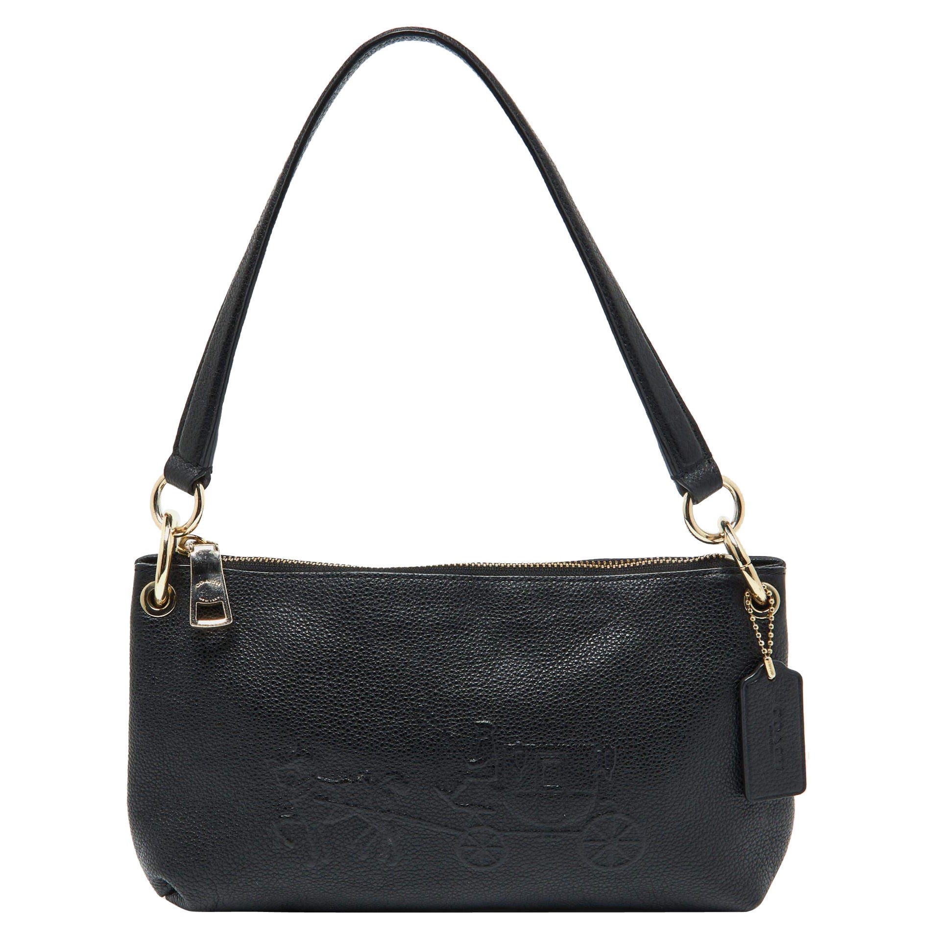 Coach Black Leather Embossed Horse and Carriage Bag