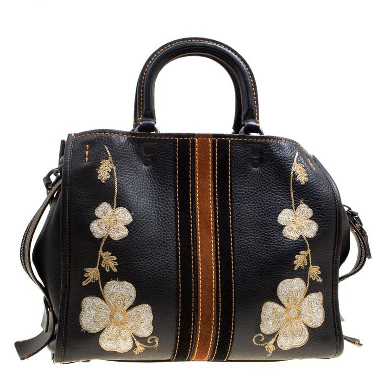 Coach Black Leather Embroidered Rogue Western Top Handle Shoulder Bag For Sale at 1stdibs