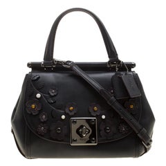 Used Coach Black Leather Flower Applique Grace Bag