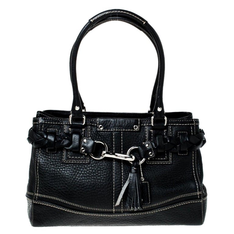 Coach Black Leather Hamptons Braided Satchel For Sale at 1stDibs