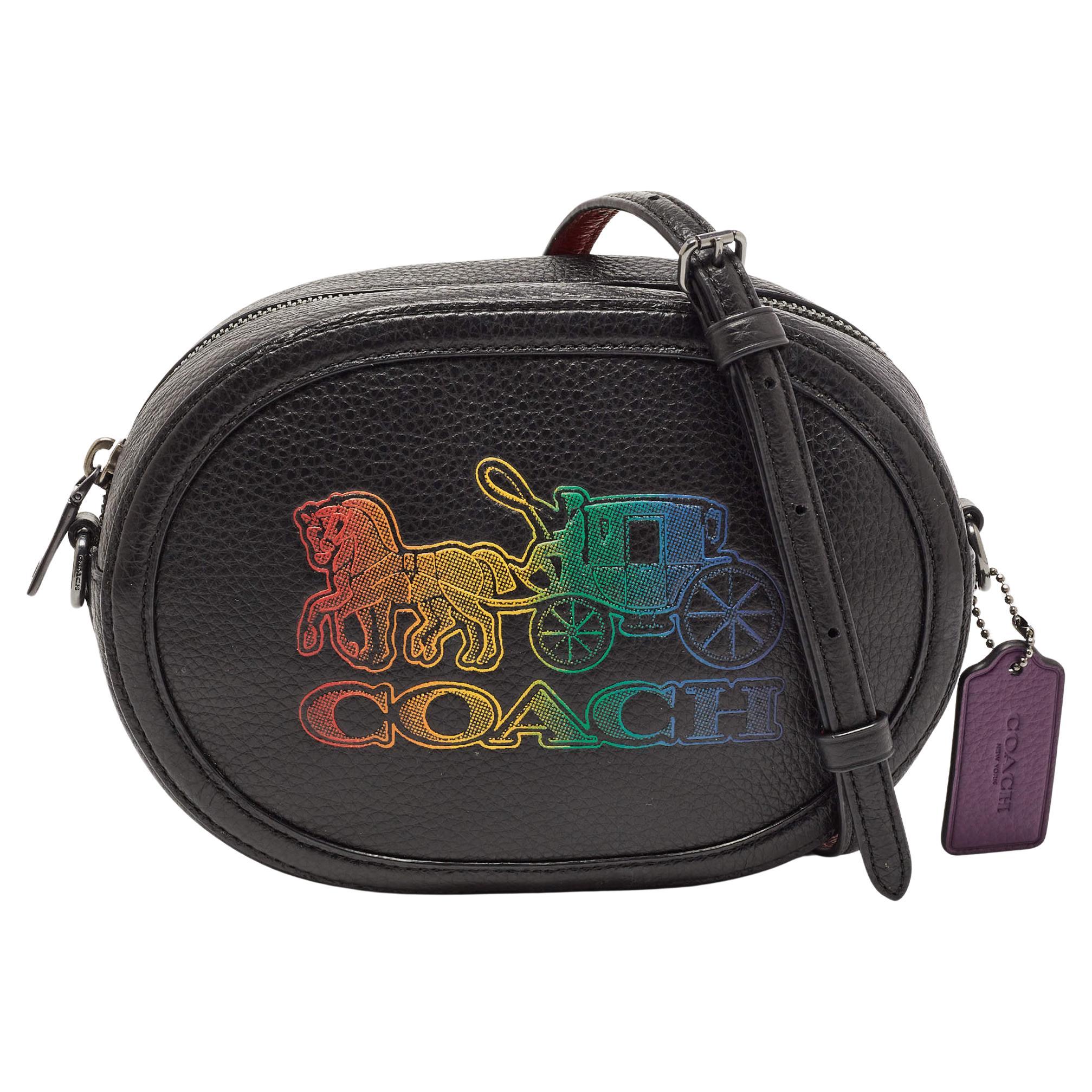 Coach Black Leather Horse And Carriage Camera Crossbody Bag