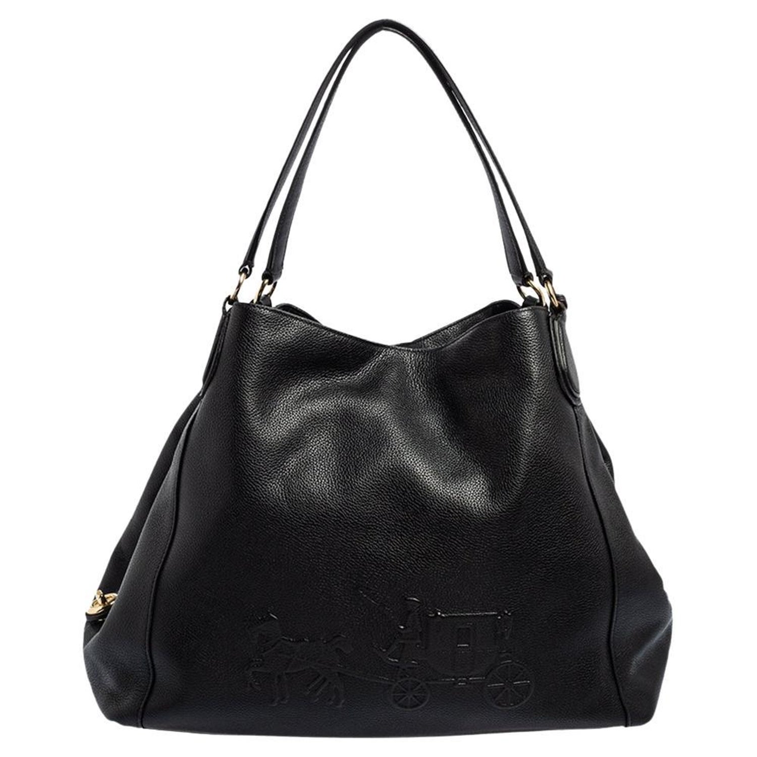 Coach Black Leather Horse Carriage Large Edie Shoulder Bag at 1stDibs