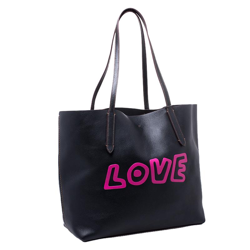 Coach Black Leather Keith Haring Love Shopper Tote 4