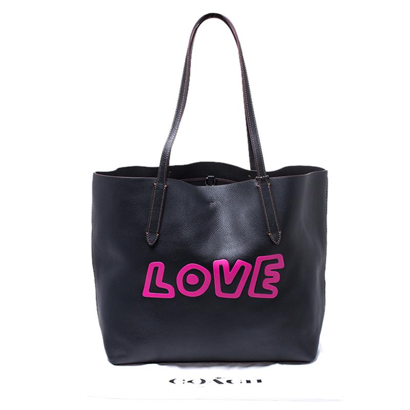 Coach Black Leather Keith Haring Love Shopper Tote 8