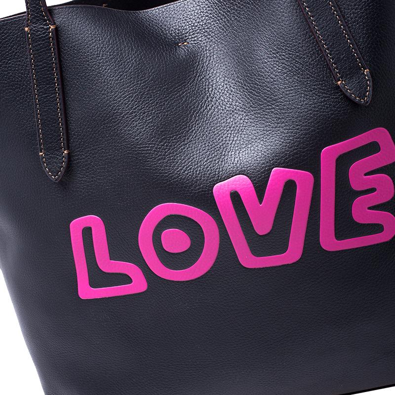 Coach Black Leather Keith Haring Love Shopper Tote 2