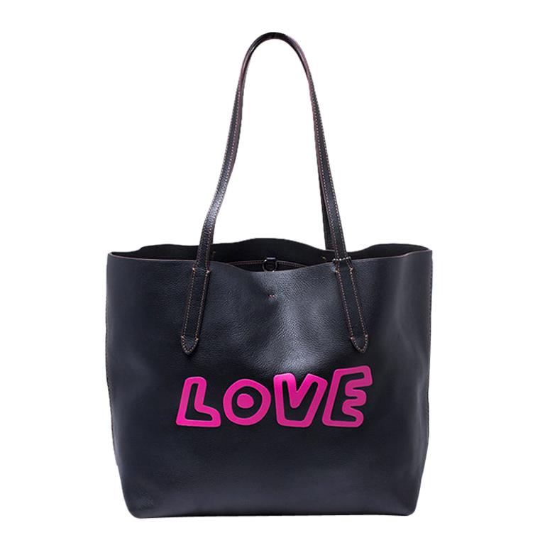 Coach Black Leather Keith Haring Love Shopper Tote