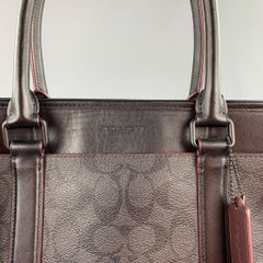 COACH Black Leather Monogram Canvas Tote Bag