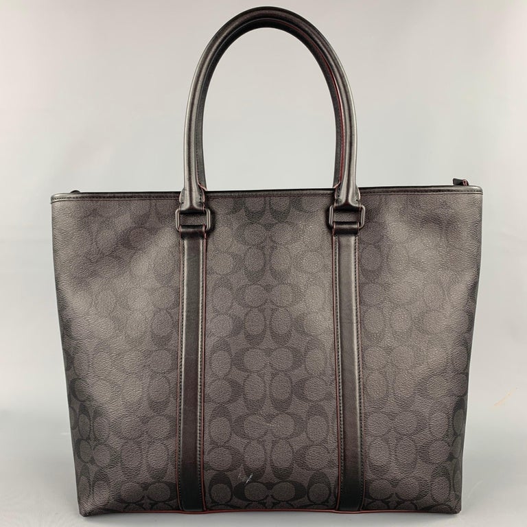 COACH Black Leather Monogram Canvas Tote Bag at 1stDibs