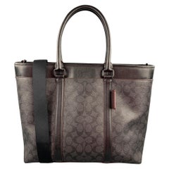 COACH Black Leather Monogram Canvas Tote Bag