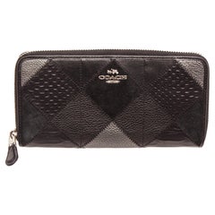 Coach black leather patchwork long zippy wallet with silver-tone hardware, five