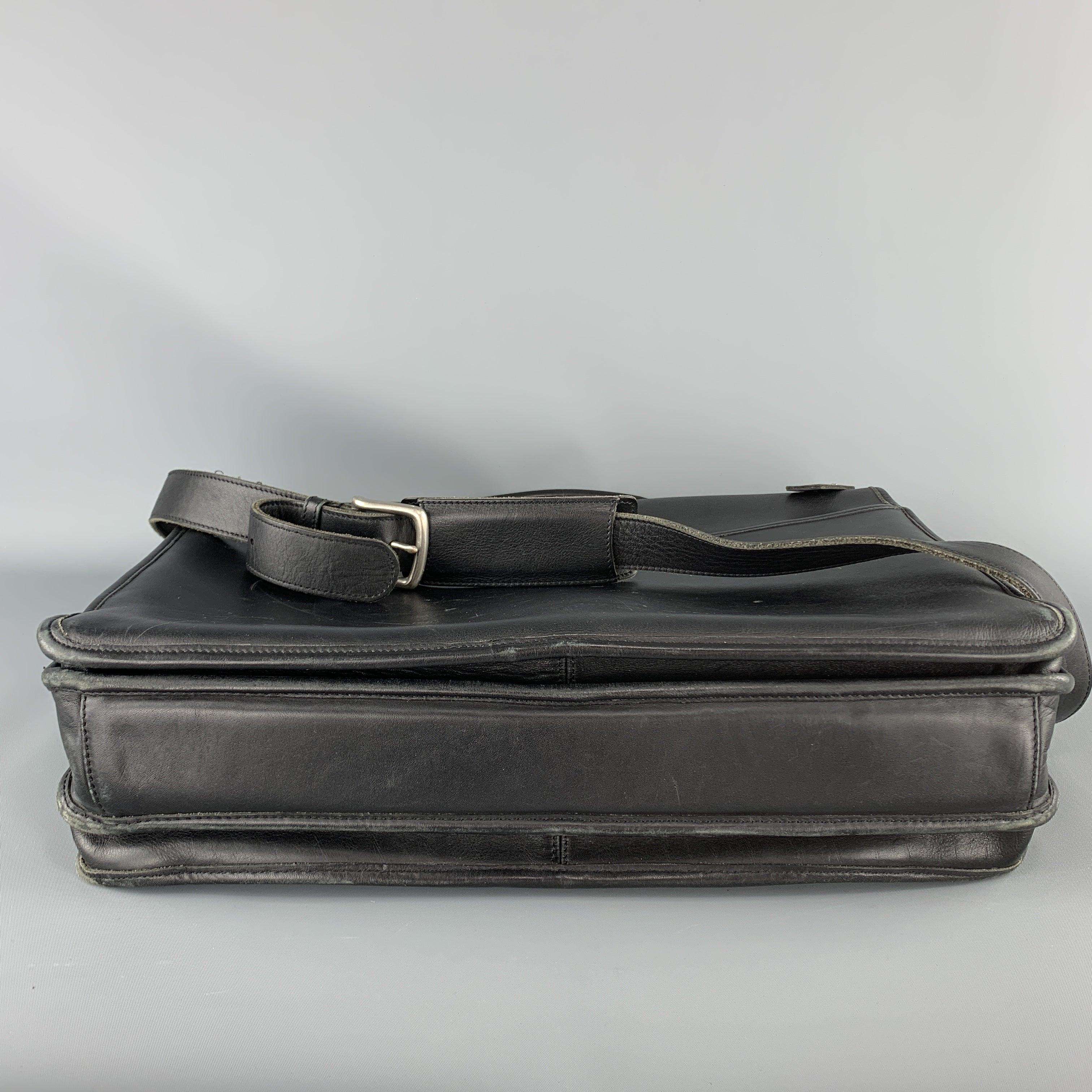 COACH Black Leather Shoulder Strap Double Closure Briefcase For Sale 3