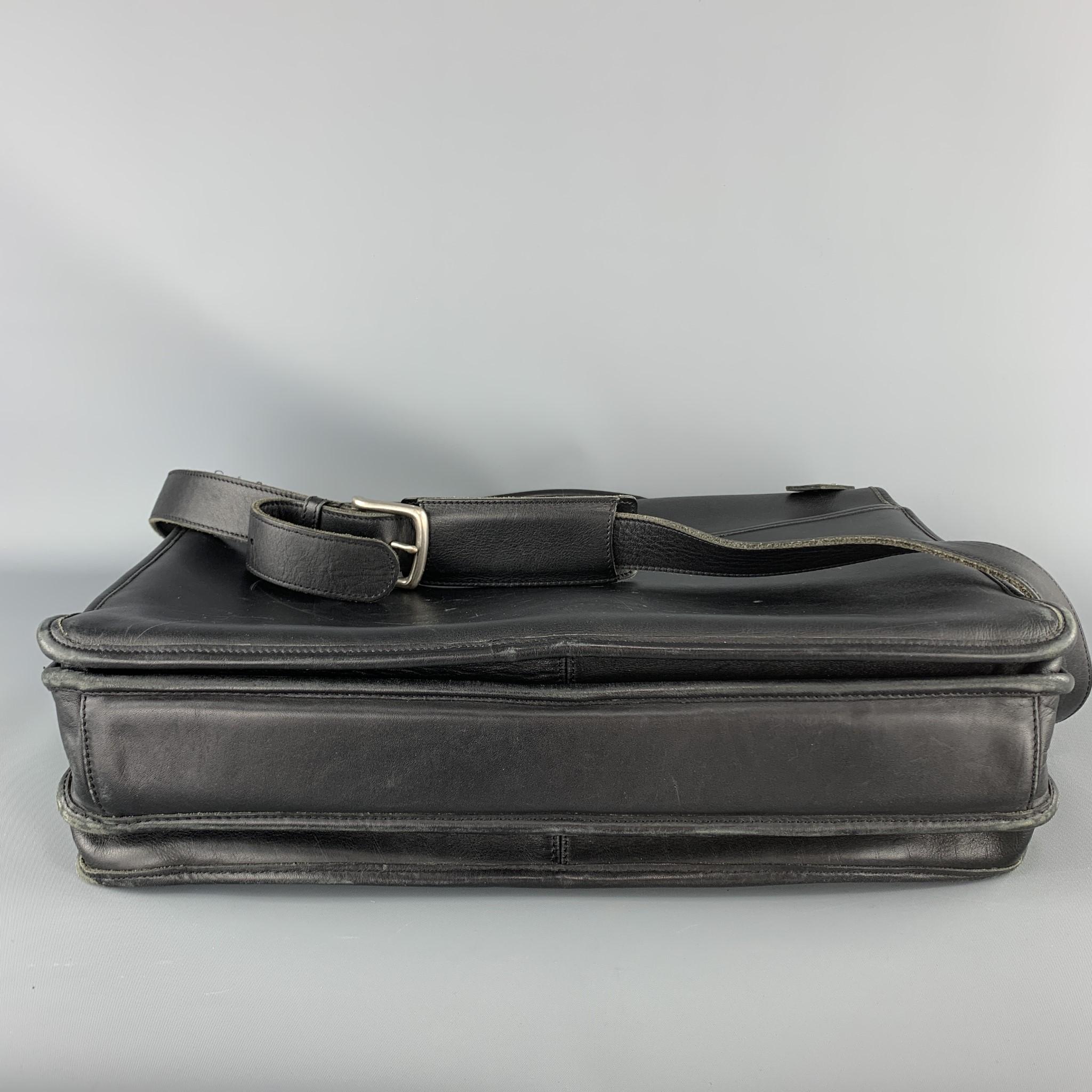 Men's COACH Black Leather Shoulder Strap Double Closure Briefcase