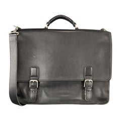 Used COACH Black Leather Shoulder Strap Double Closure Briefcase