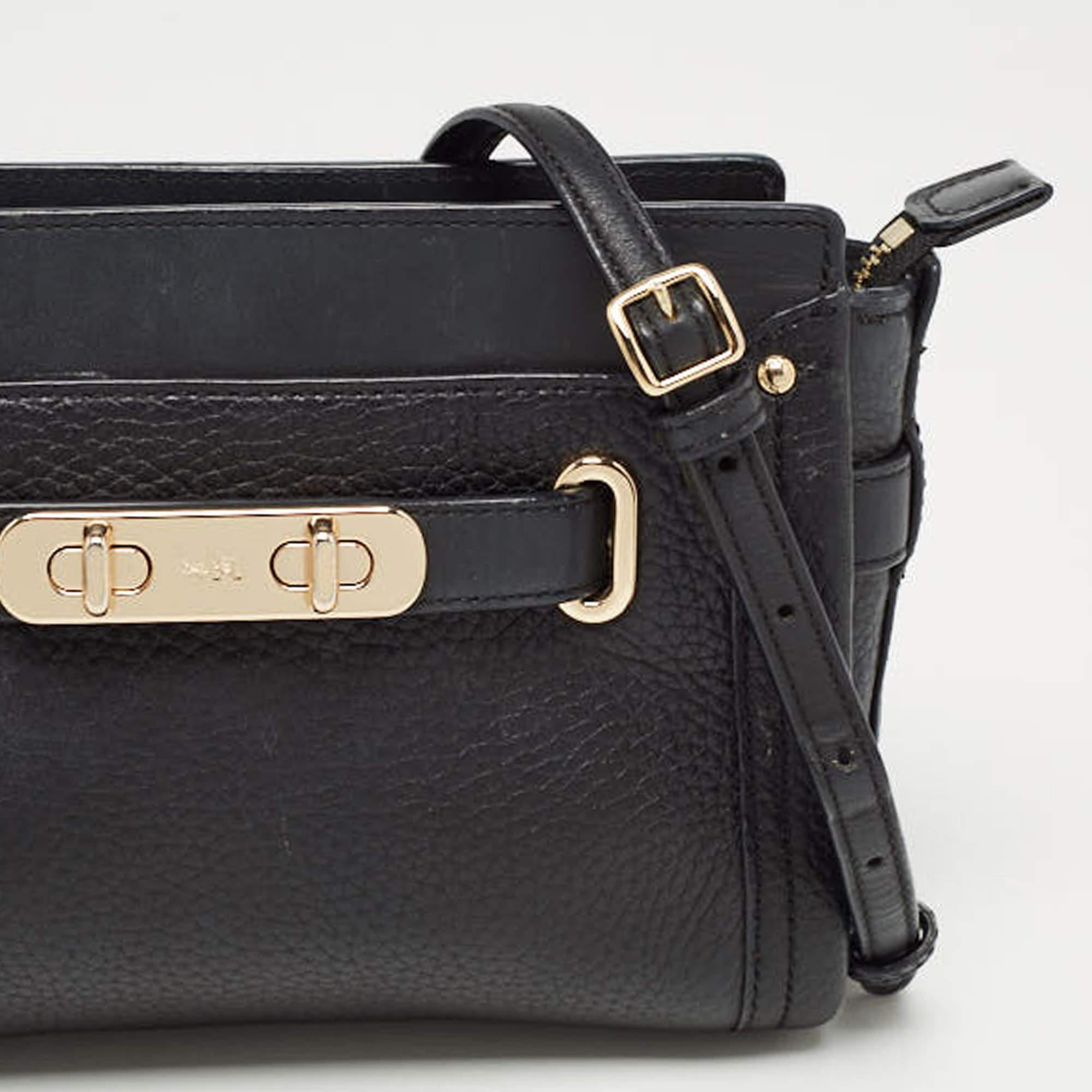 Coach Black Leather Swagger Wristlet Crossbody Bag For Sale 1