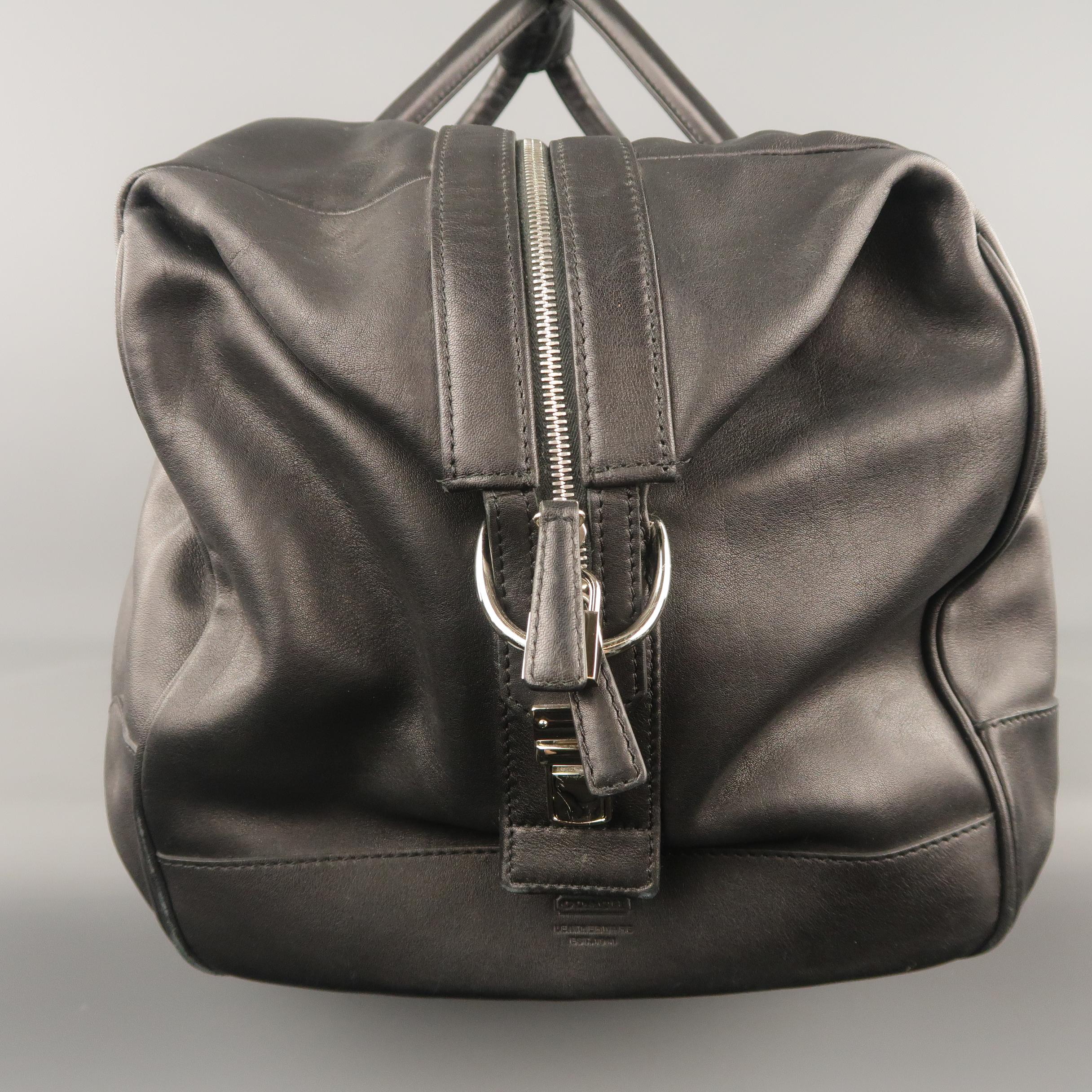 COACH Black Leather Top Lock Zip Travel Duffel Bag 3