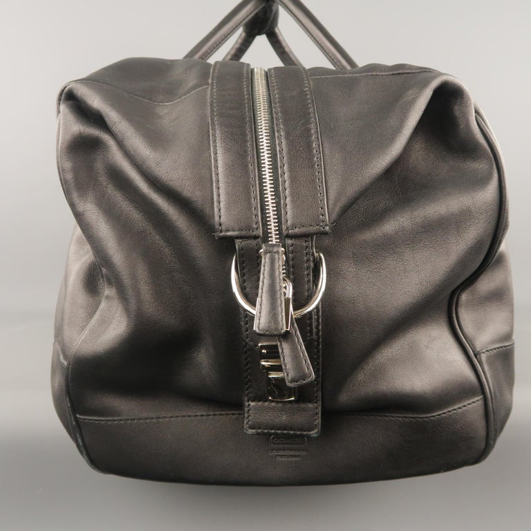 COACH Black Leather Top Lock Zip Travel Duffel Bag For Sale at 1stdibs