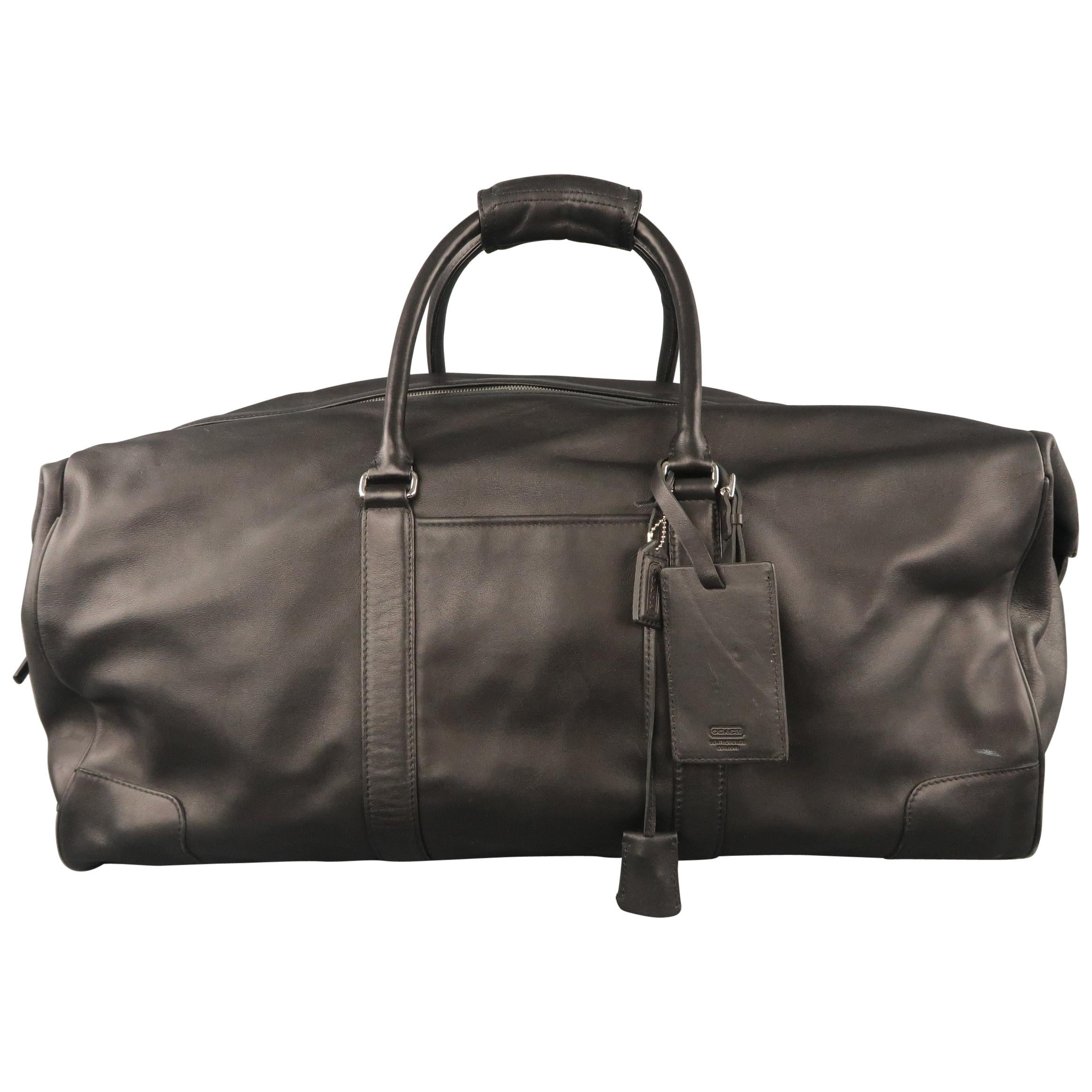 COACH Black Leather Top Lock Zip Travel Duffel Bag