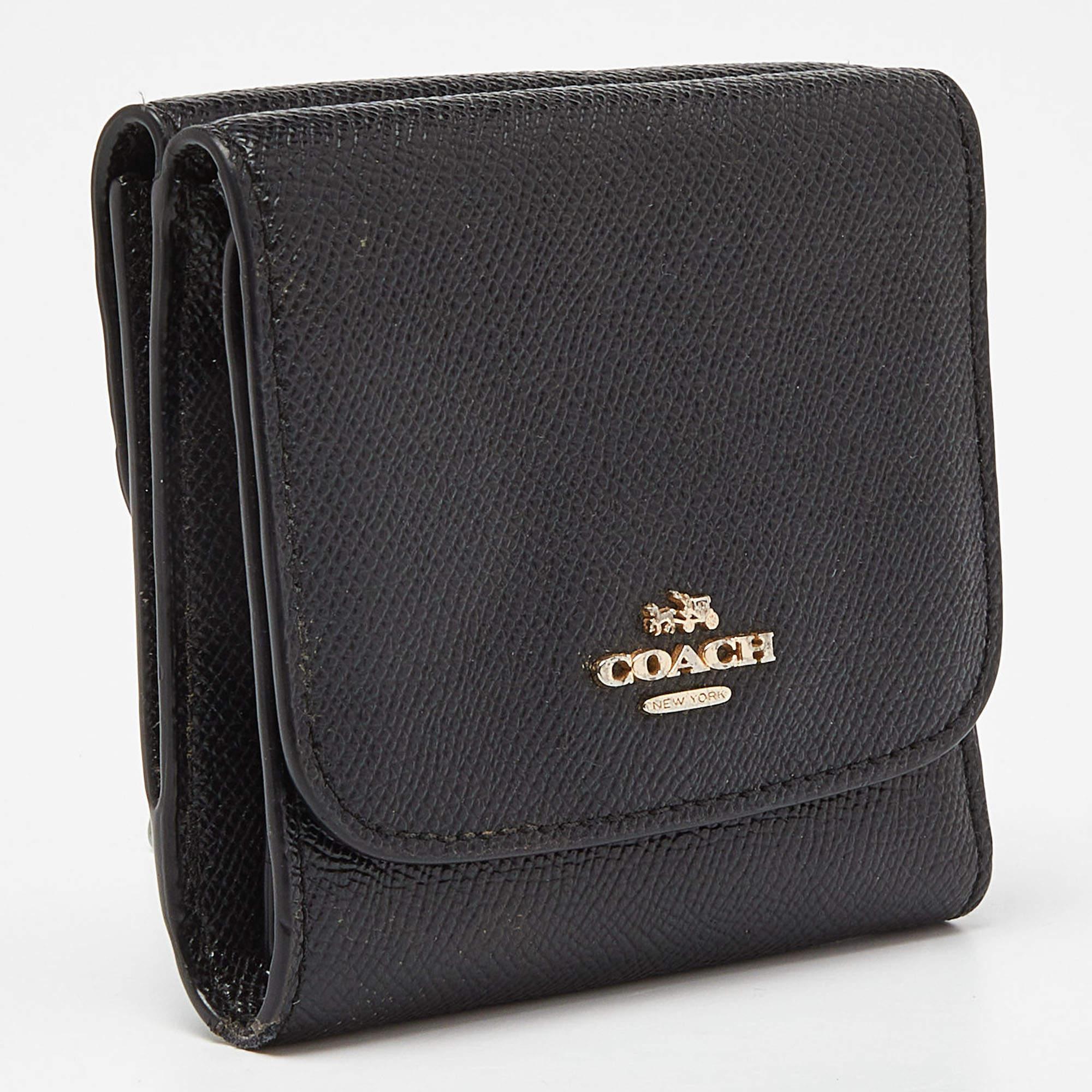 Women's Coach Black Leather Trifold Compact Wallet For Sale
