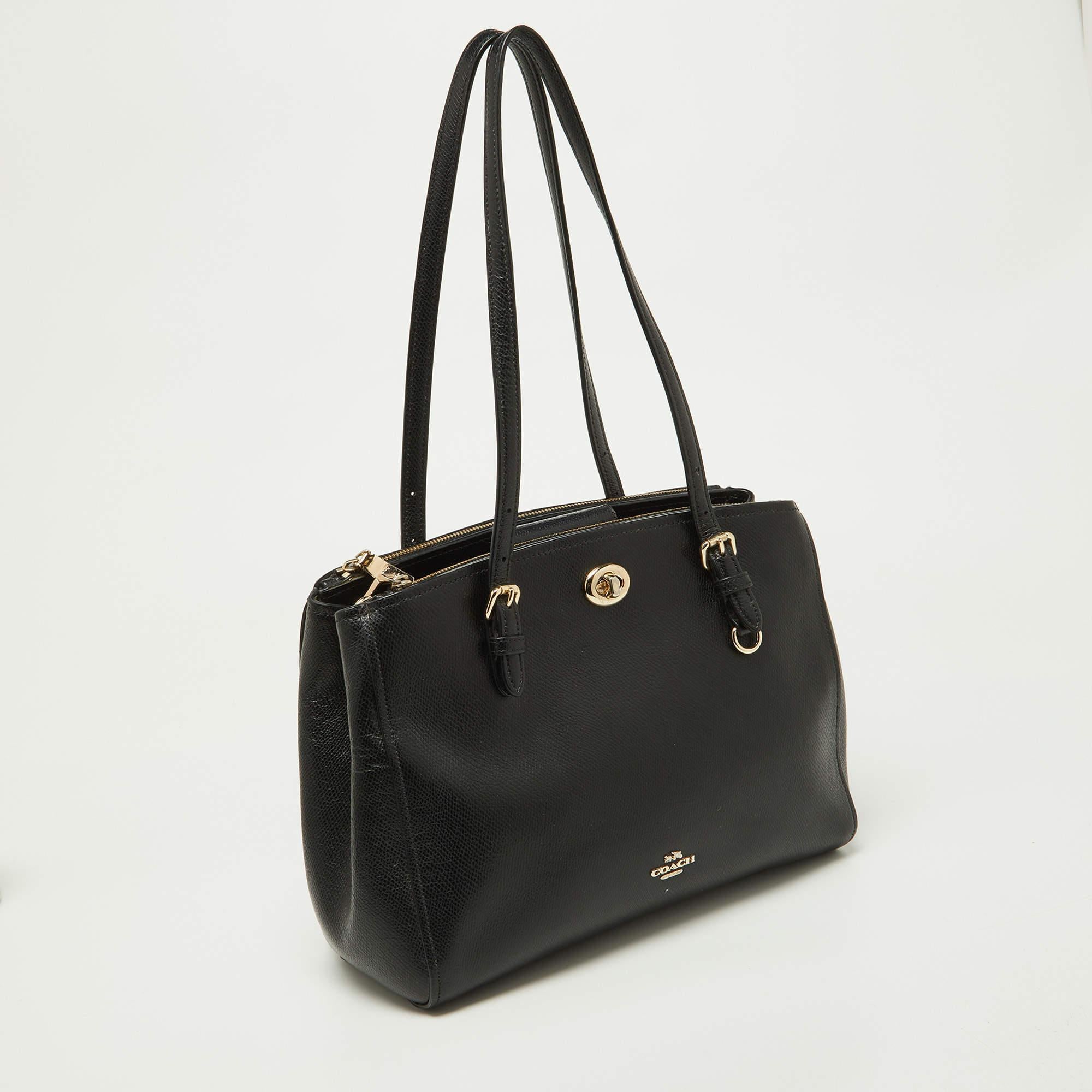 Cartera Coach de piel negra Turnlock Carryall 29 Negro en venta