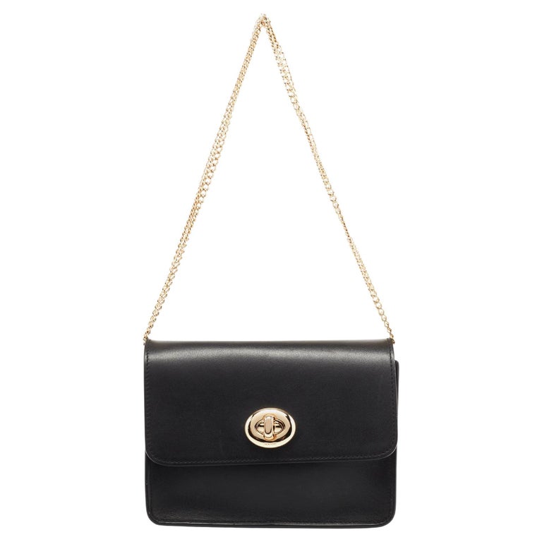 Coach Black Leather Turnlock Chain Crossbody Bag For Sale at 1stDibs