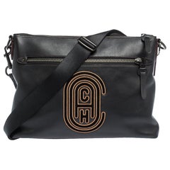 Coach Black Logo Patch Leather Rivington Messenger Bag