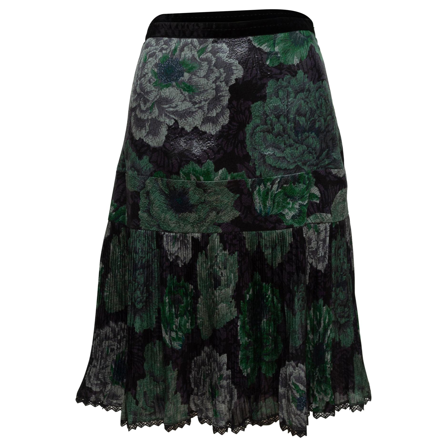 Coach Black & Multicolor x Kaffe Silk Floral Print Skirt