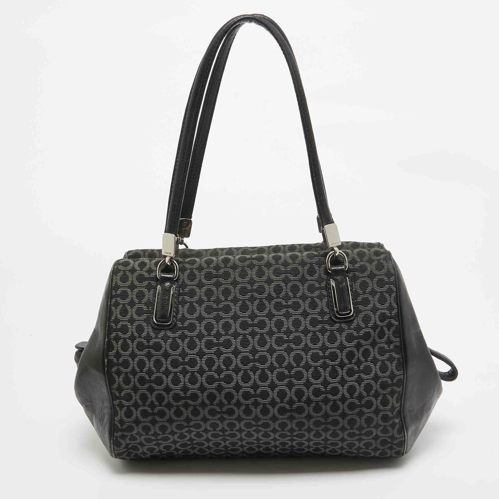 Women's Coach Black Op Art Fabric and Leather Madison Madeline Satchel For Sale