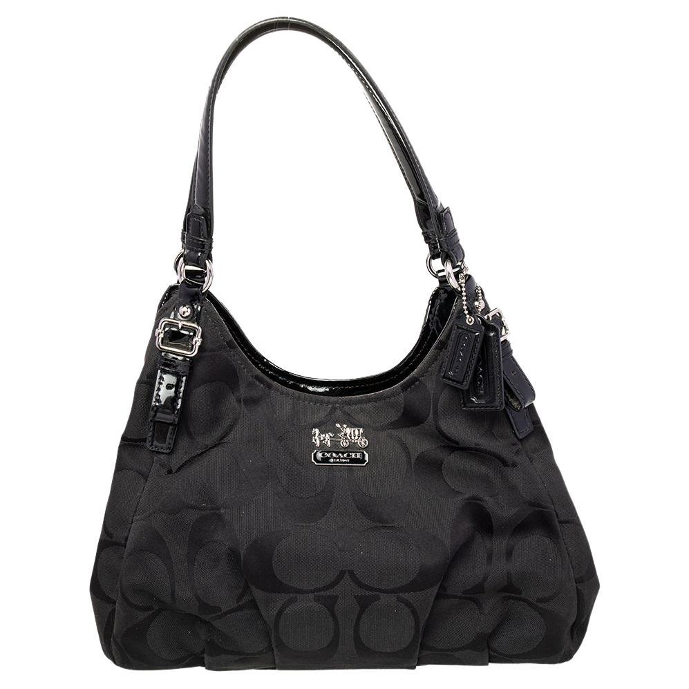 Coach Black Op Art Signature Canvas and Leather Madison Abigail Tote