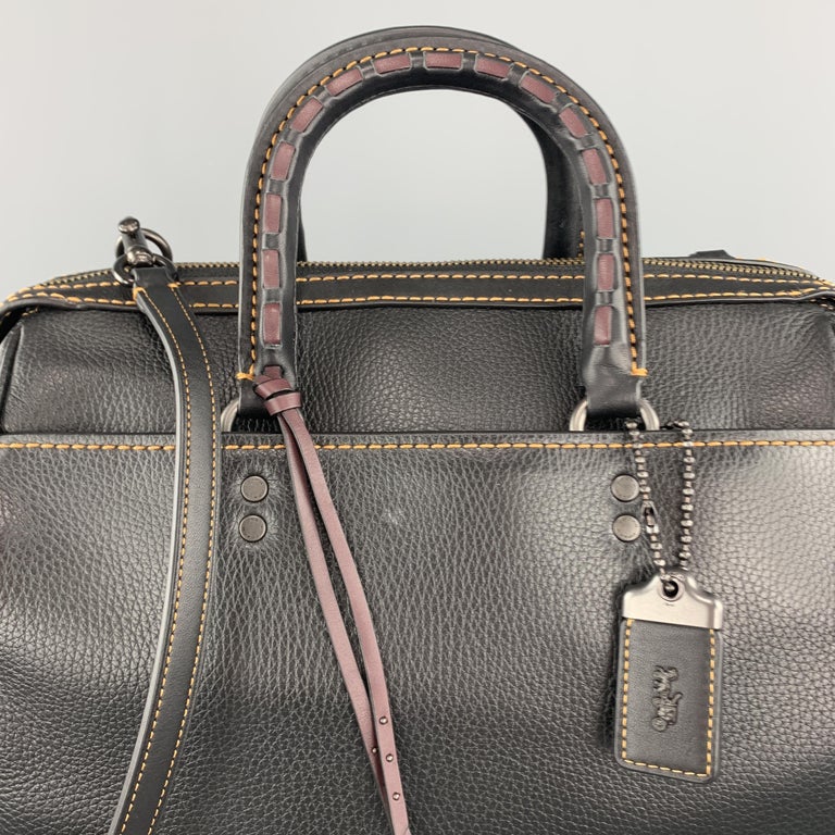 COACH Black Pebbled Leather Contrast Stitch Top Handles Bag at 1stDibs