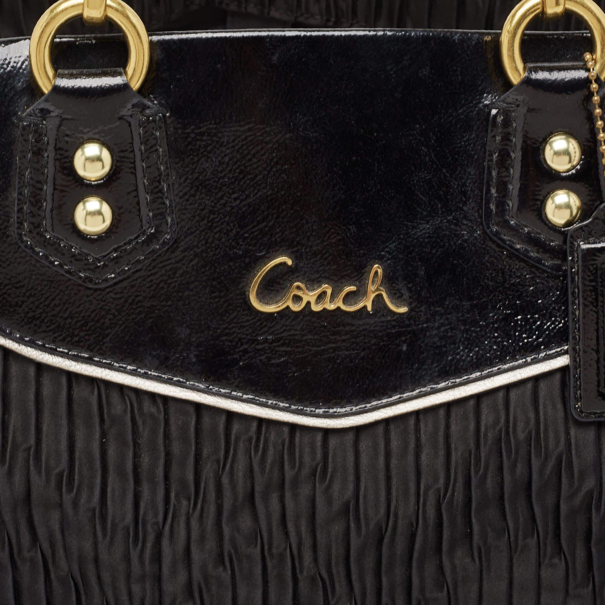 Coach Black Pleated Satin and Patent Leather Ashley Tote 1