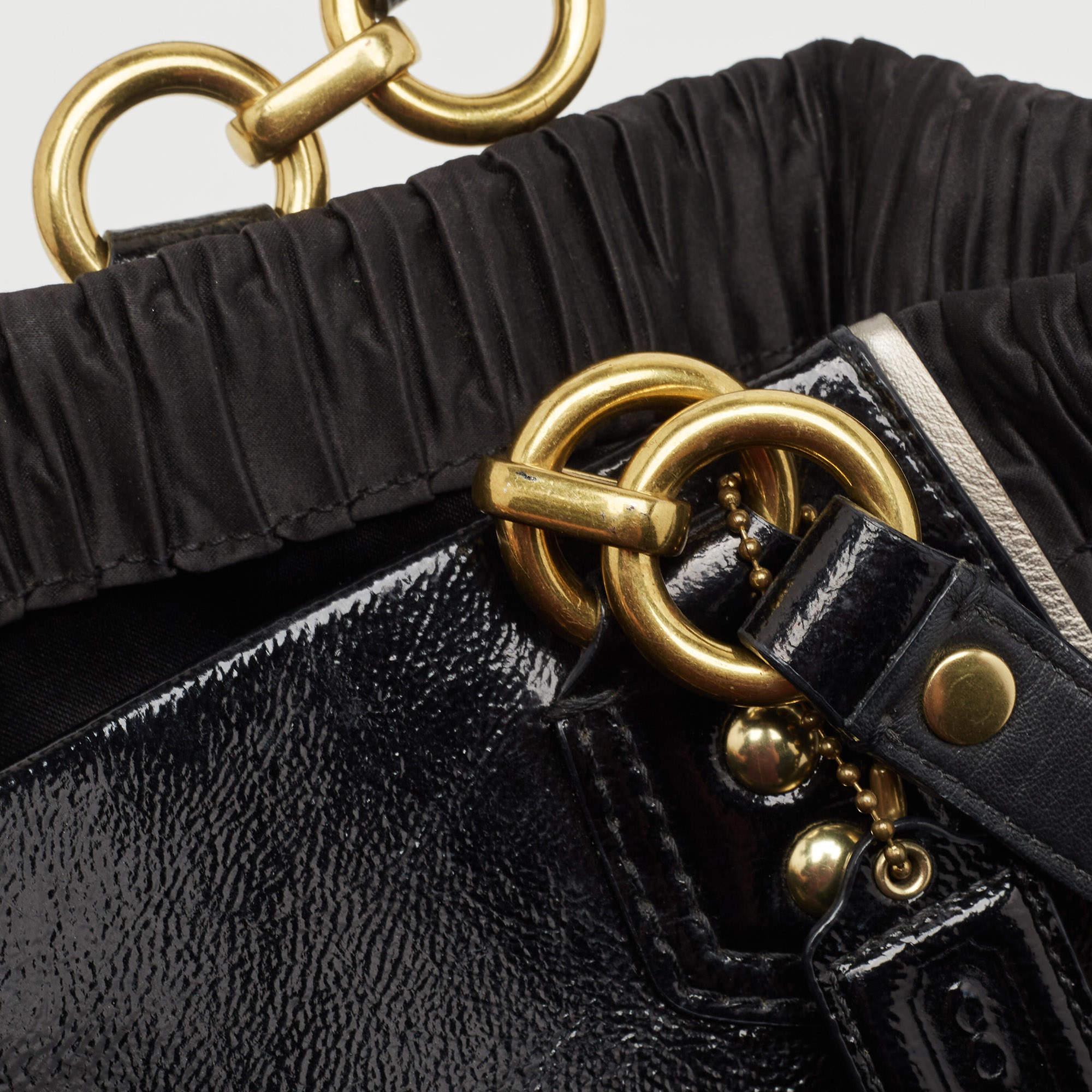 Coach Black Pleated Satin and Patent Leather Ashley Tote 2