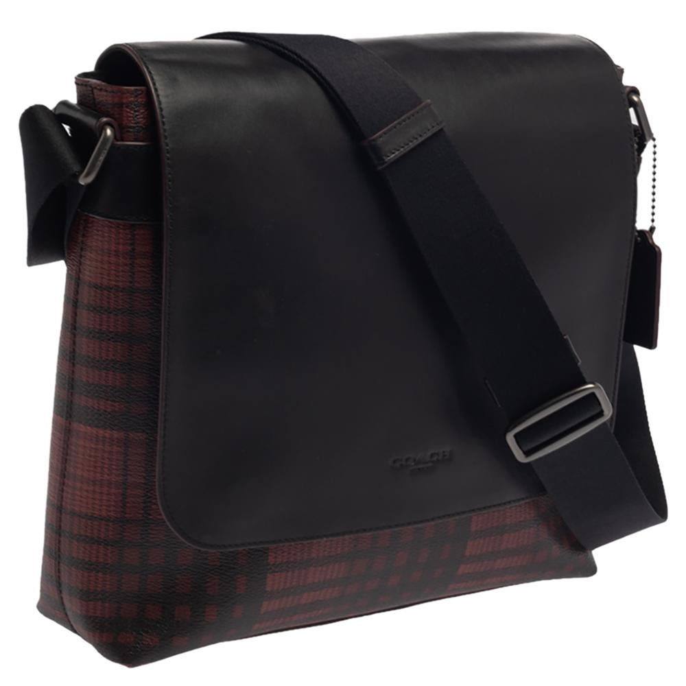 coach red and black plaid purse