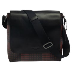 Coach Black/Red Plaid Print Coated Canvas and Leather Charles Messenger Bag