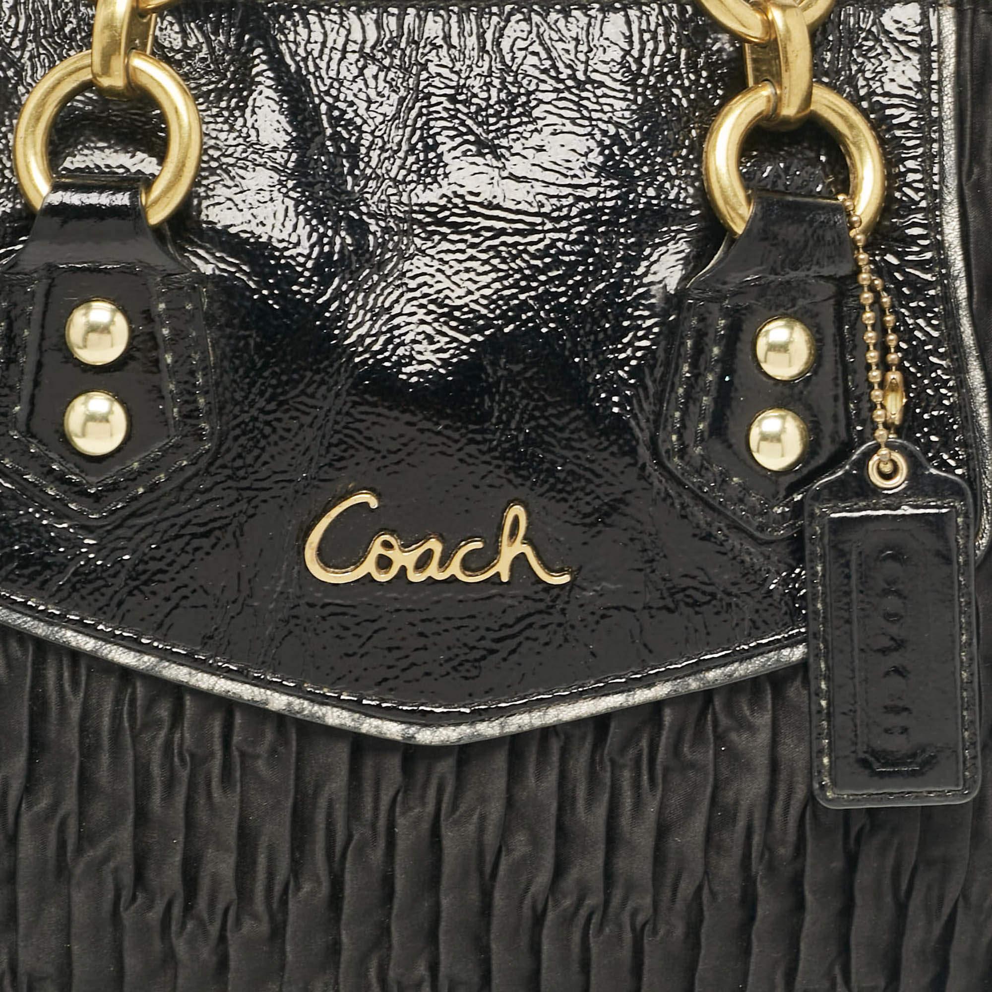 Coach Black Satin and Patent Leather Ashley Tote For Sale 1
