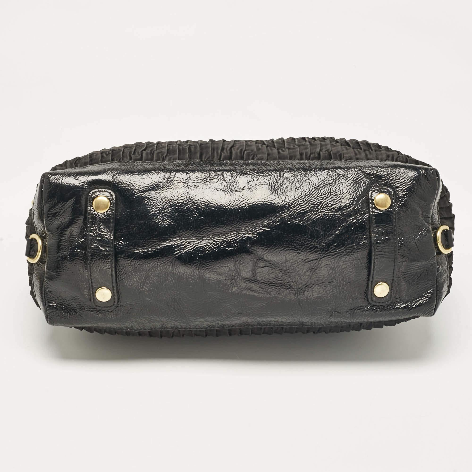 Coach Black Satin and Patent Leather Ashley Tote For Sale 3